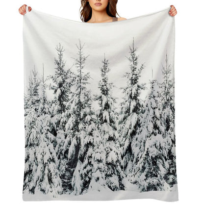 Snow Porn  Misty Moody Foggy Milky Winter Wonderland Forest With Cascadia Trees Covered In Magic Fog Throw Blanket