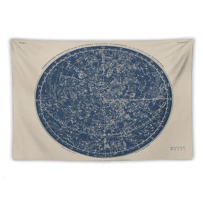 Constellations of The Northern Hemisphere Vintage Azure Blue Tapestry