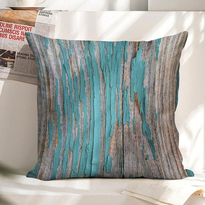 Shabby Rustic Weathered Wood Turquoise Linen Throw Pillow Cover