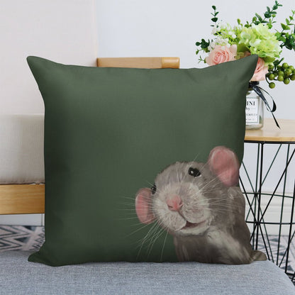 The Peeking Rat (Green) Linen Throw Pillow Cover
