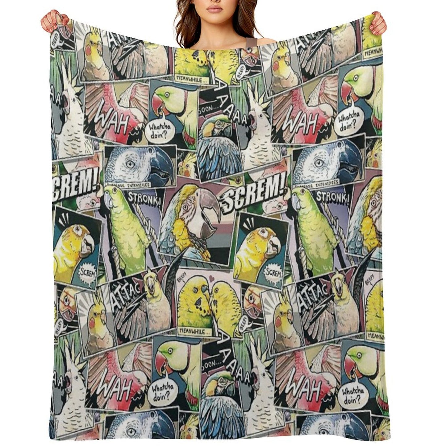 Parrots Comic Style Throw Blanket