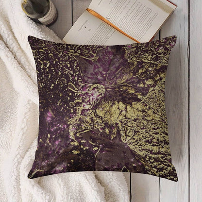 Two Purple Leaves in Melted Gold Linen Throw Pillow Cover
