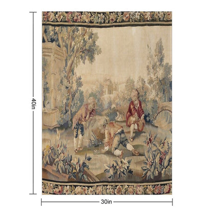 Aubusson  Antique French Tapestry Print Throw Blanket