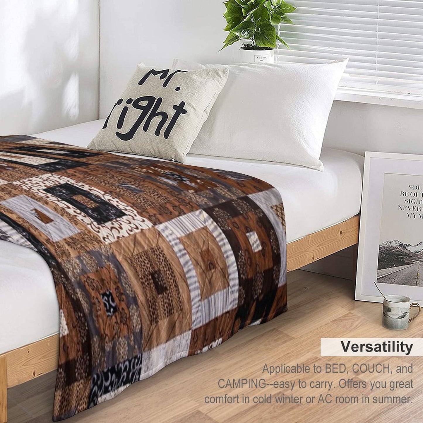 Classic Retro Brown Quilted Patchwork Quilting Pattern Mosaic Motif Throw Blanket