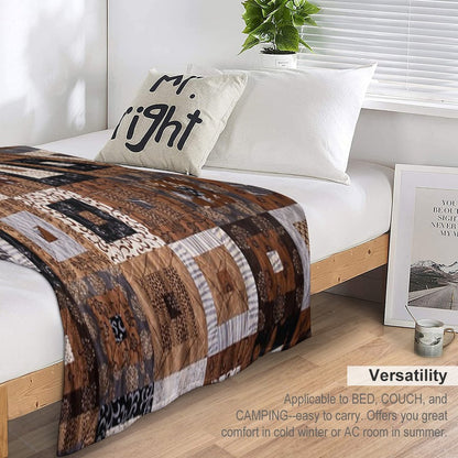 Classic Retro Brown Quilted Patchwork Quilting Pattern Mosaic Motif Throw Blanket