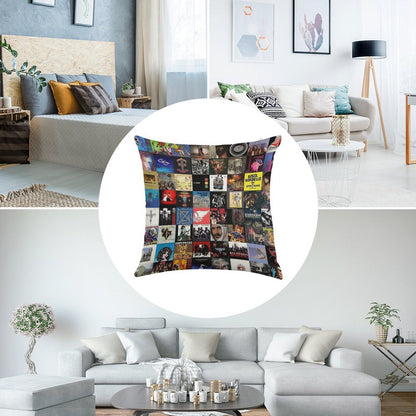 Retro Album Cover Collage Linen Throw Pillow Cover