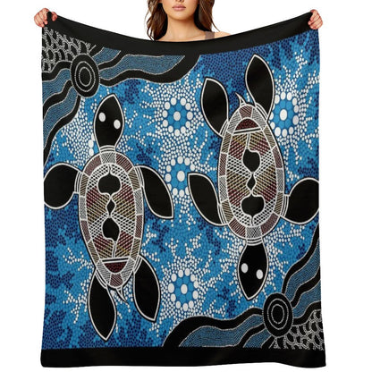Authentic Aboriginal Art  - Sea Turtles Throw Blanket