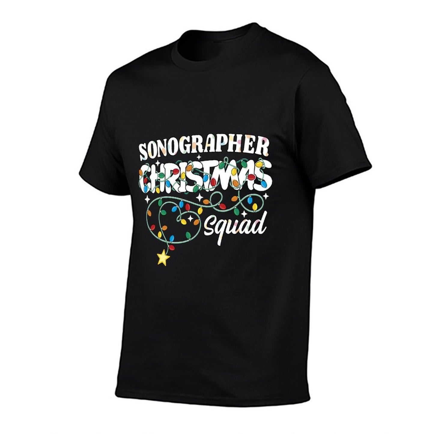 Sonographer Christmas Squad Ultrasound Technician Xmas Light  Ribbed Collar T-Shirt