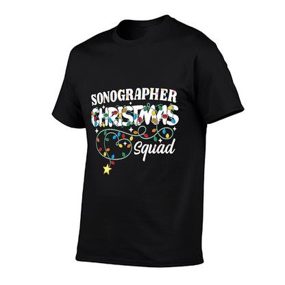 Sonographer Christmas Squad Ultrasound Technician Xmas Light  Ribbed Collar T-Shirt