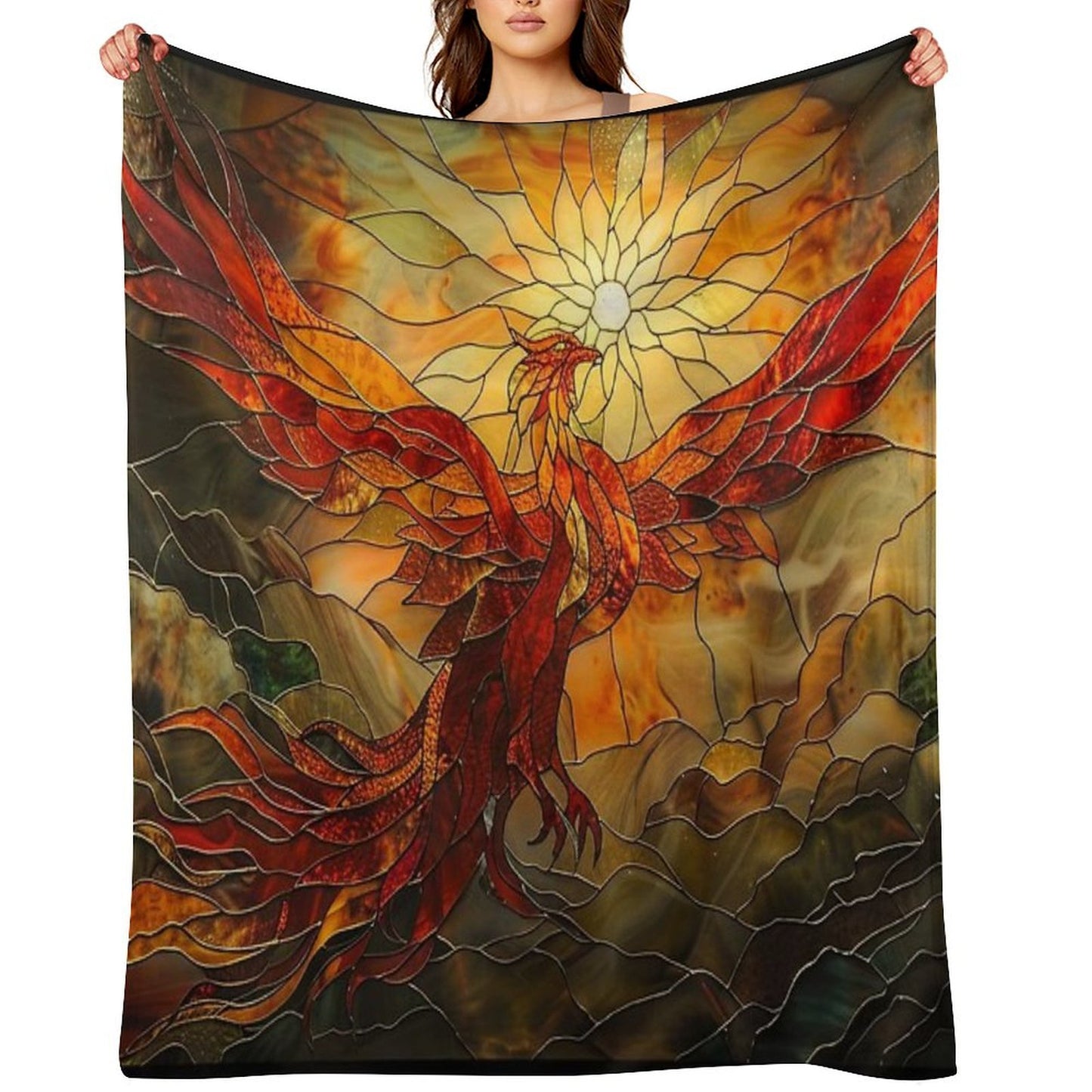 Glorious Phoenix Staine Glass Throw Blanket