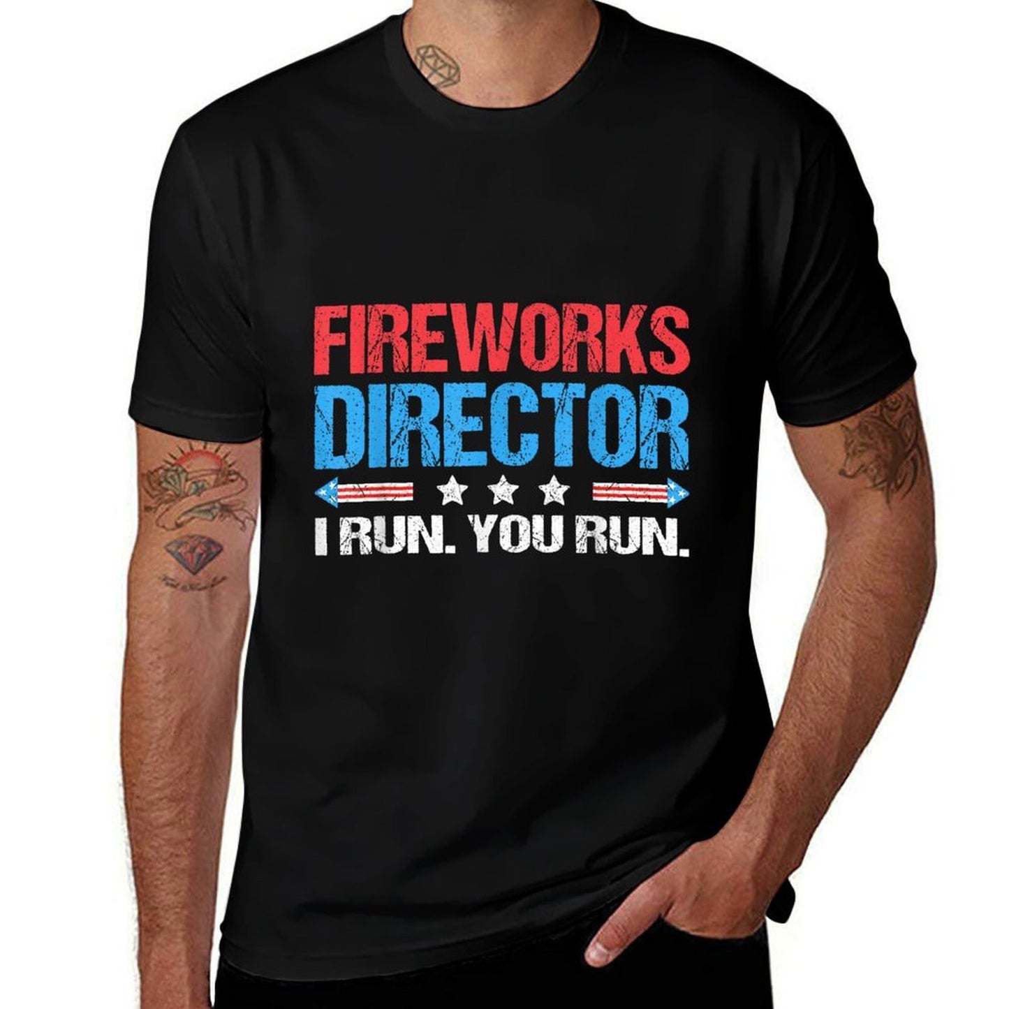 Fireworks Director - I Run You Run Funny 4th Of July  Ribbed Collar T-Shirt