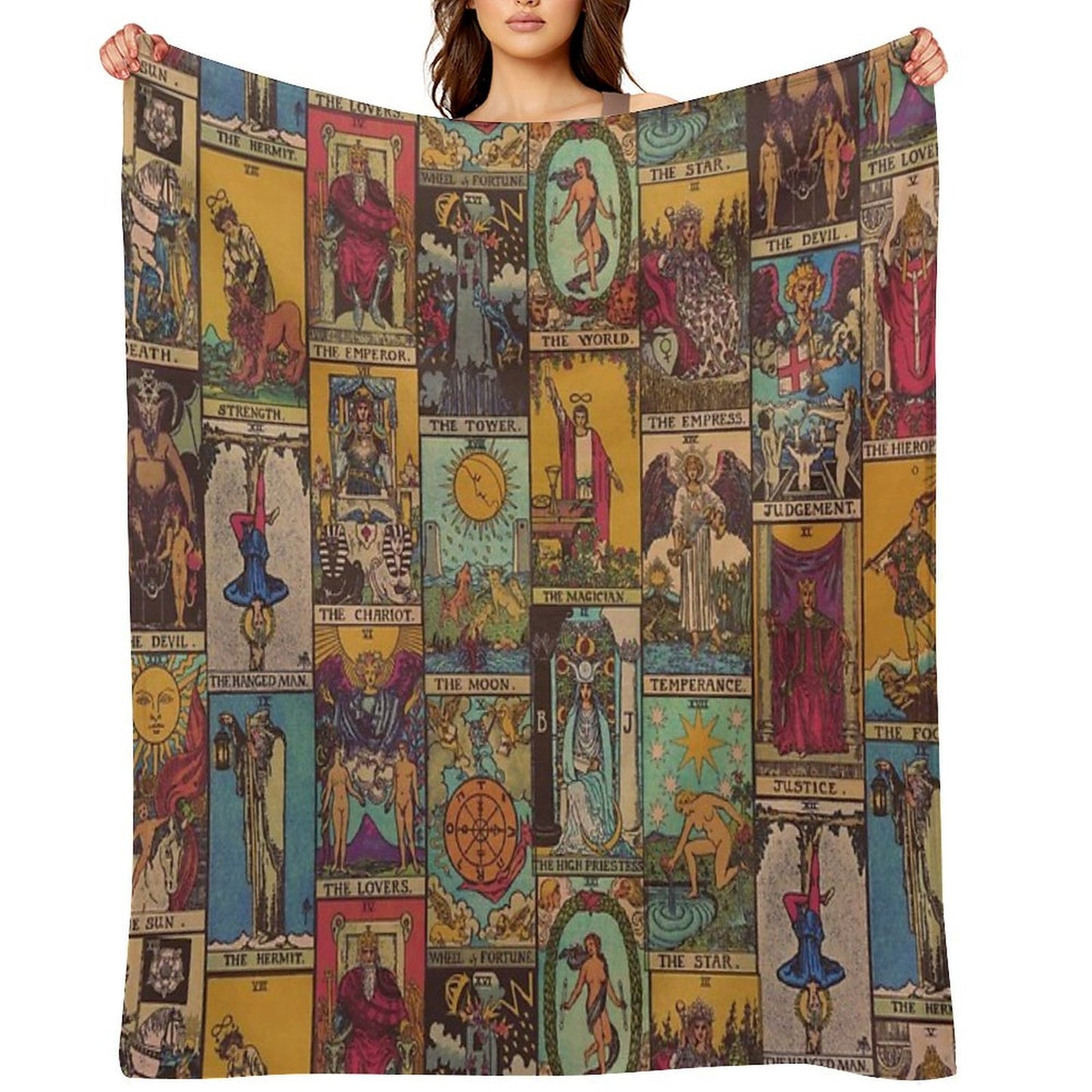 The Major Arcana of Tarot Vintage Patchwork Throw Blanket