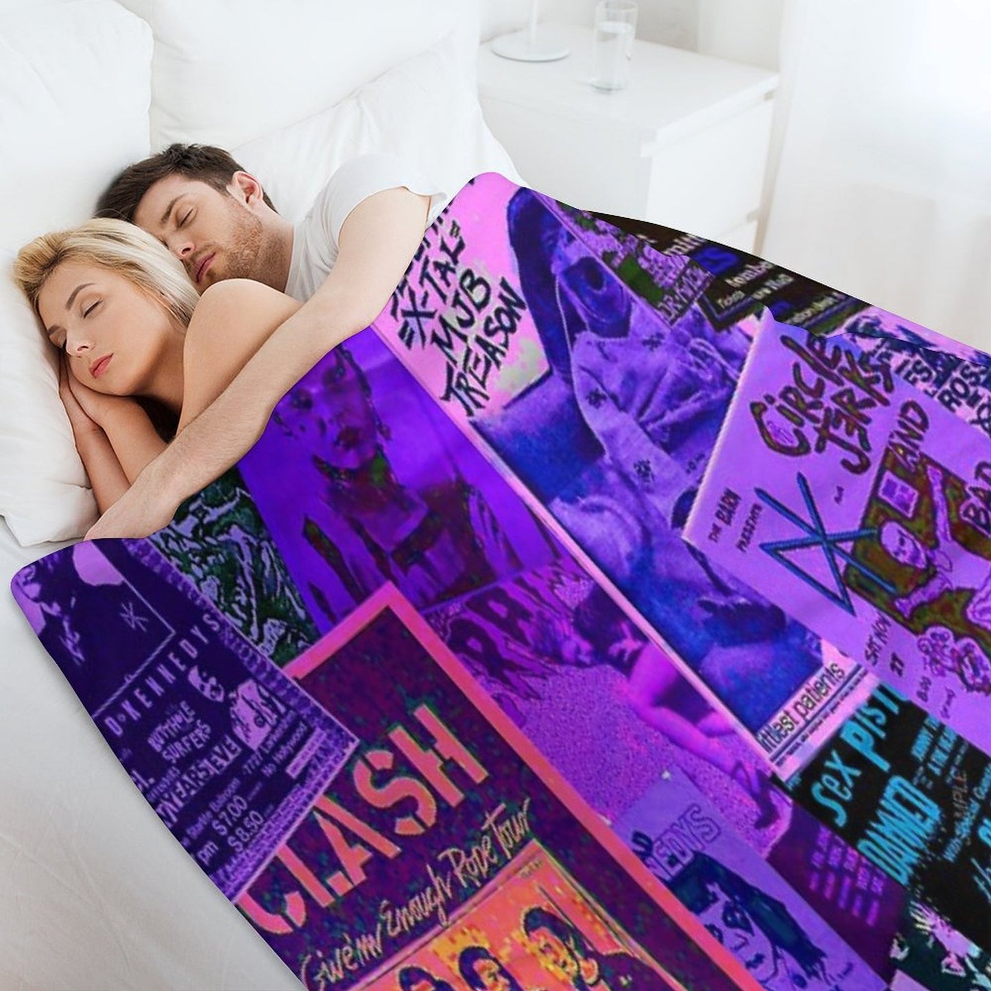 Punk Rock Bands Flyers Collage Vaporwave Aesthetic Punk Colors Throw Blanket