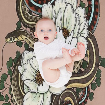 Garter Snakes with White Peonies Throw Blanket