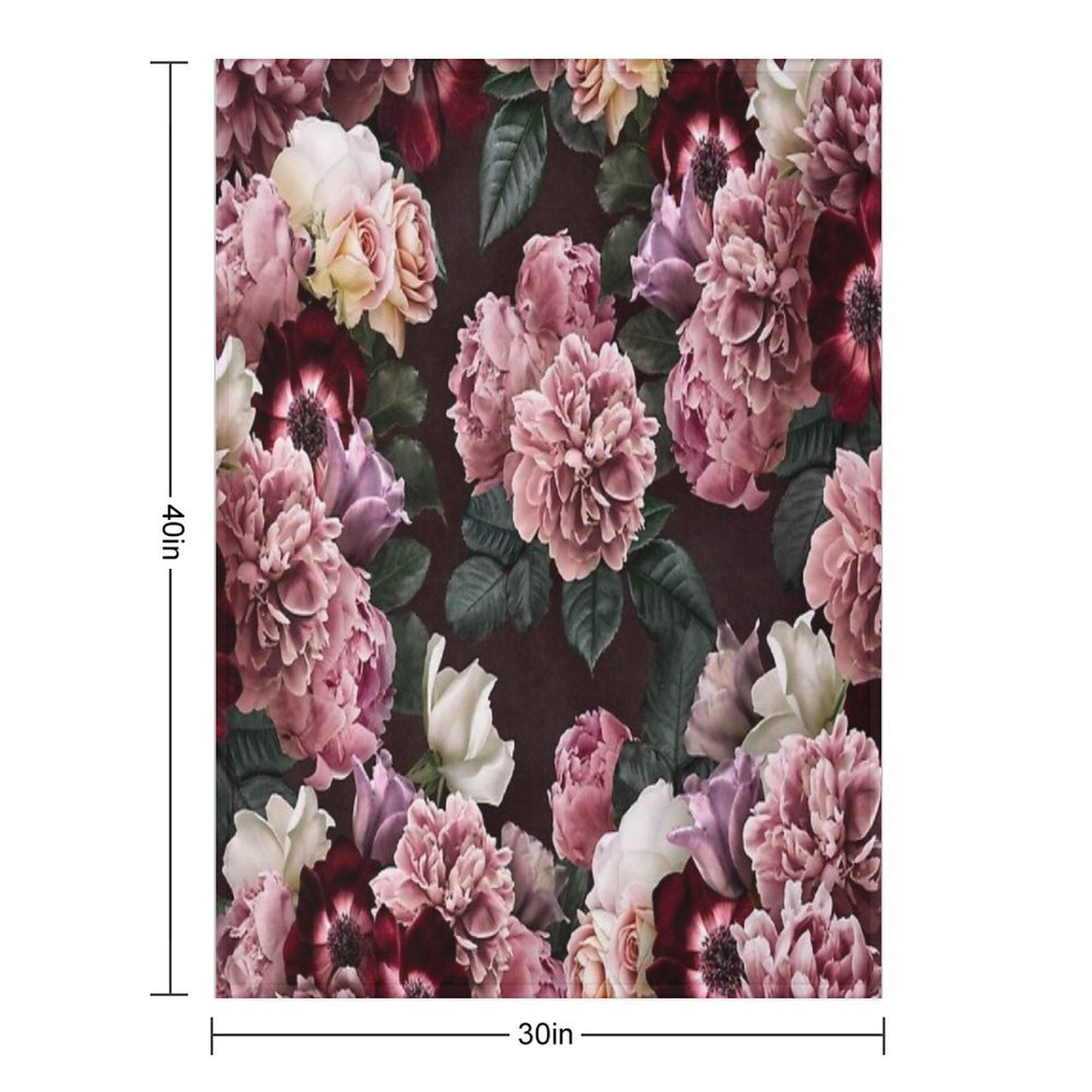 Vintage Bouquets of Pink Lush Peonies, Purple Tulips, Roses And Dark Red Anemones. Throw Blanket