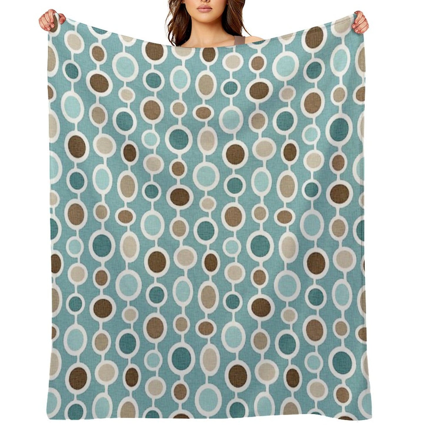 Mid Century Modern Geometric Circle Atomic Art Print 2 - Blue Brown Throw Blanket
