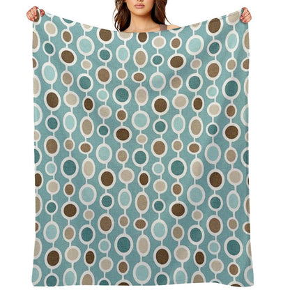 Mid Century Modern Geometric Circle Atomic Art Print 2 - Blue Brown Throw Blanket