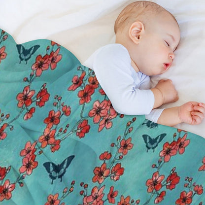 Sakura Butterflies in Turquoise Throw Blanket
