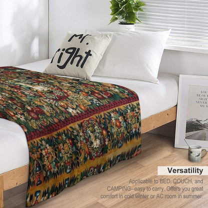 Medieval Unicorn Floral Tapestry Throw Blanket
