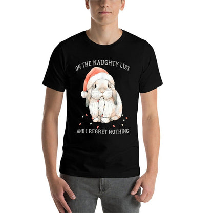 On The Naughty List And I Regret Nothing Rabbit Christmas  Rolled Sleeves T-Shirt