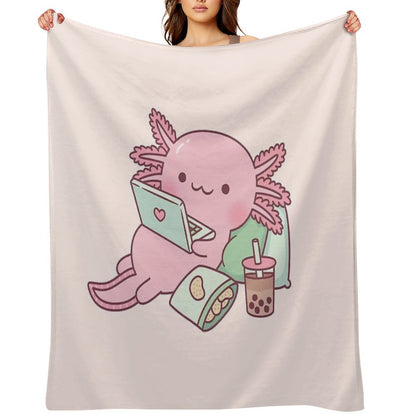 Cute Chilling Axolotl Throw Blanket