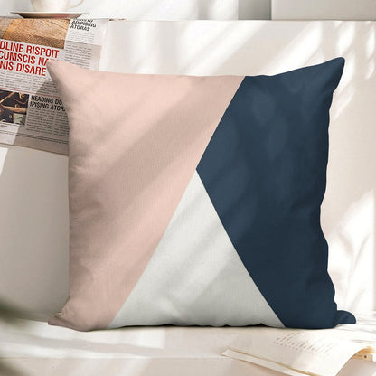 Modern Geometric Blush Pink & Navy Blue Linen Throw Pillow Cover