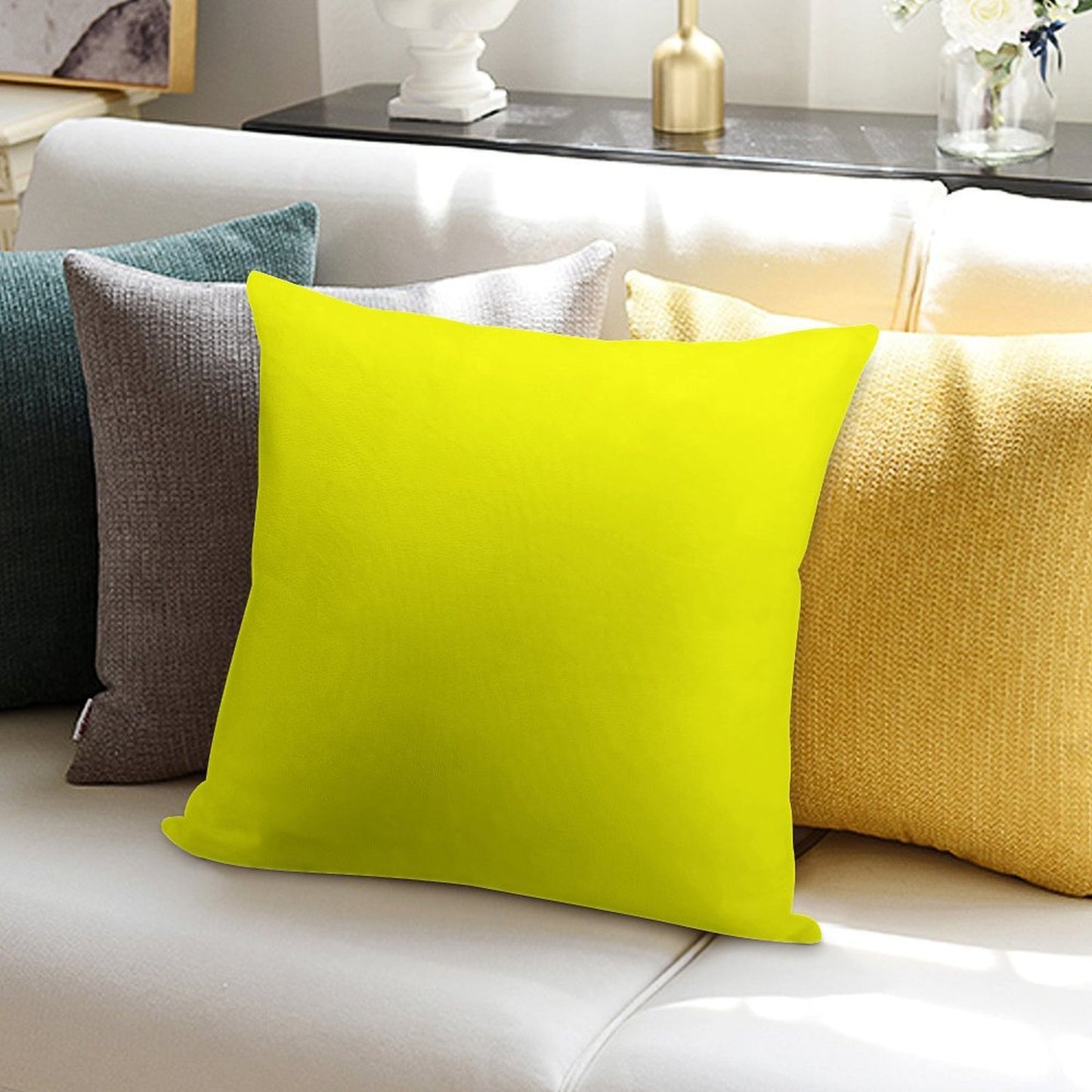 Neon Fluorescent Yellow  Yellowneon YellowFluro Yellow Soft Short Plush Fabric Throw Pillow