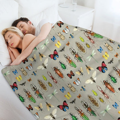 The Usual Suspects - Insects on Grey - Watercolour Bugs Pattern by Cecca Designs Throw Blanket