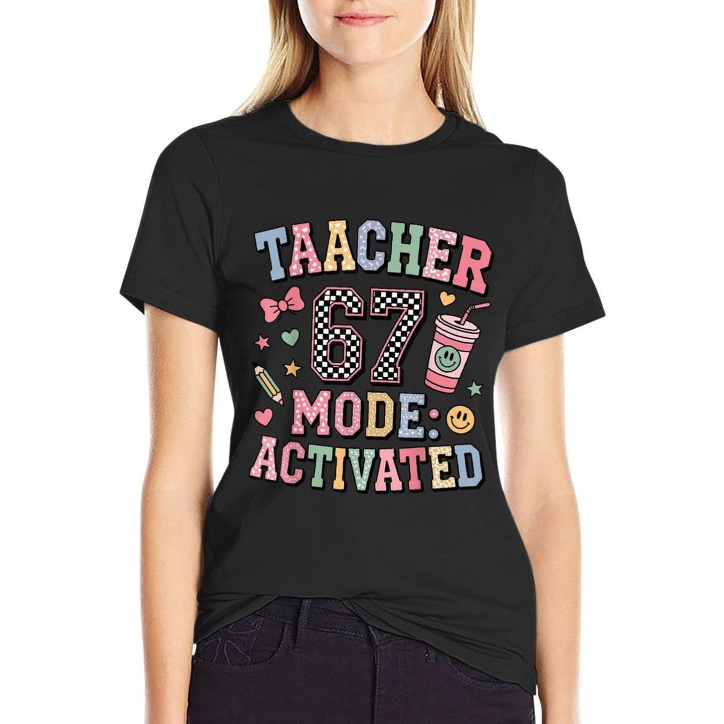 Funny Teacher 67 Mode Activated Educator Humor Design  Relaxed-fit T-Shirt