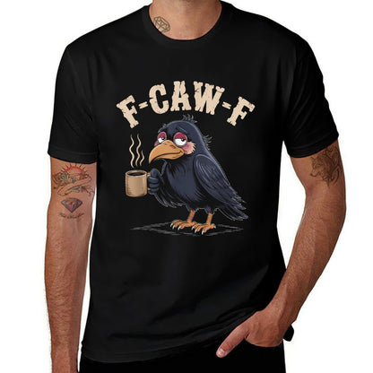 F Caw F T Coffee Crow Gothic Raven Funny Halloween  Oversized Silhouette T-Shirt