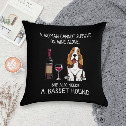 Basset Hound And Wine Funny Dog Soft Fade-Resistant Throw Pillow