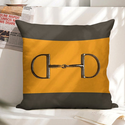 Orange Horse Bit with Taupe Background Linen Throw Pillow Cover