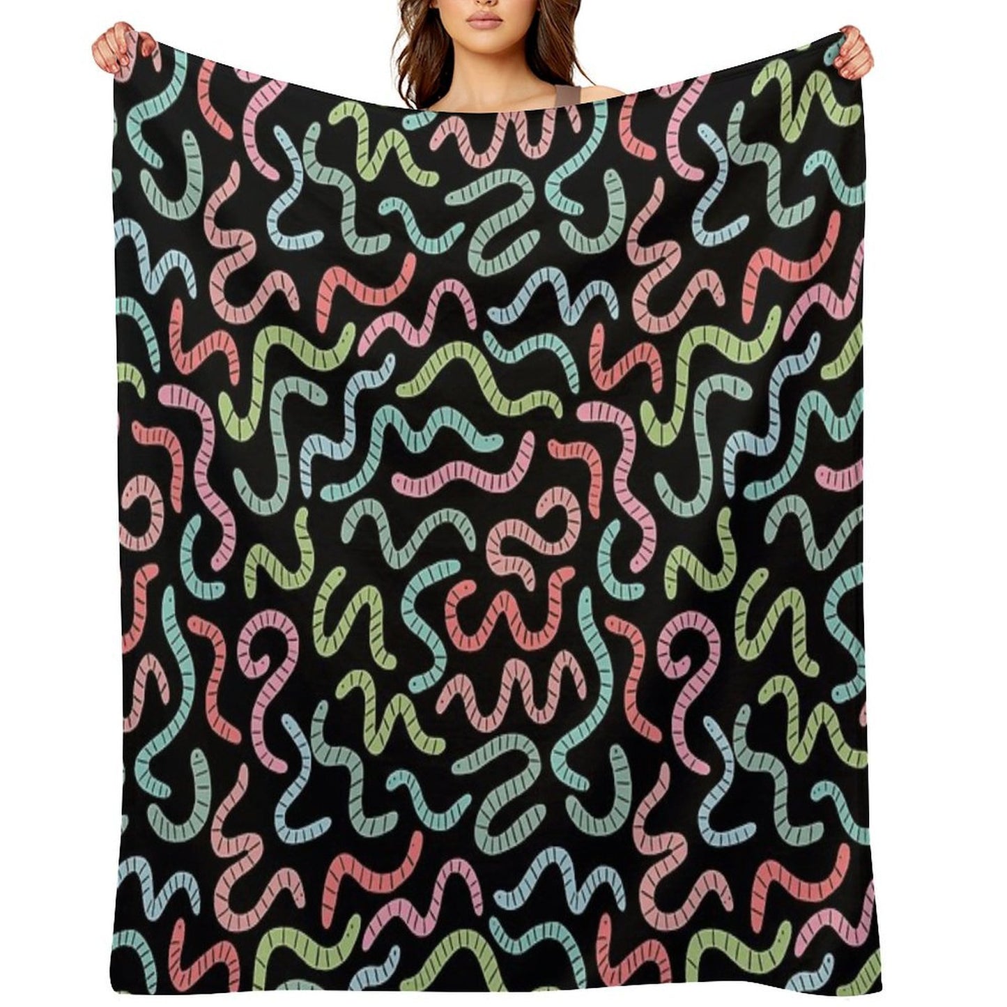 Cute Compost Earthworms. Funny Worms. Throw Blanket