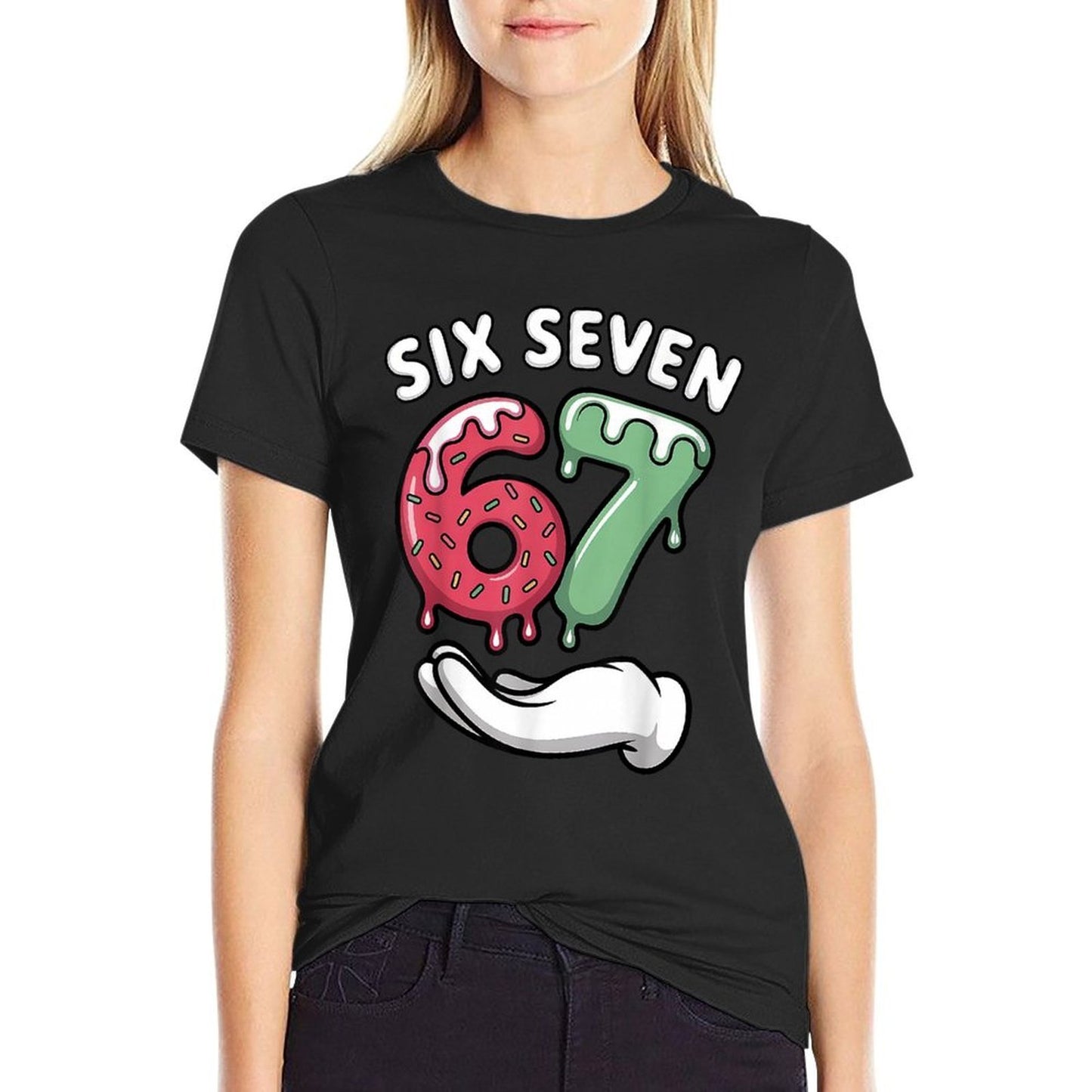 Six Seven Ice Cream Drip Cool Meme 67 Funny Number  Heathered Texture T-Shirt