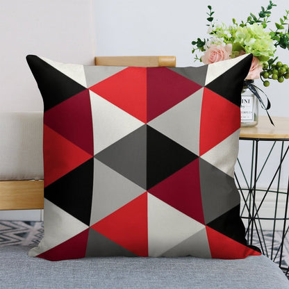 Red, Black, White And Grey Pattern Linen Throw Pillow Cover