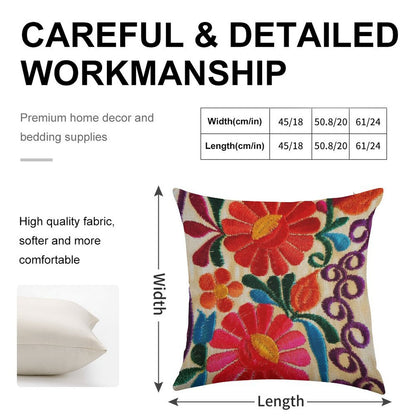 Mexico's Flowers Linen Throw Pillow Cover