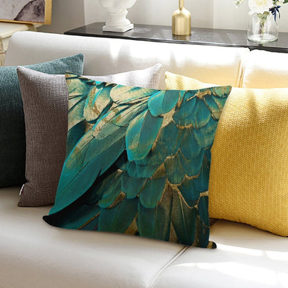 Feather Glitter Teal And Gold Soft Home Decor Throw Pillow