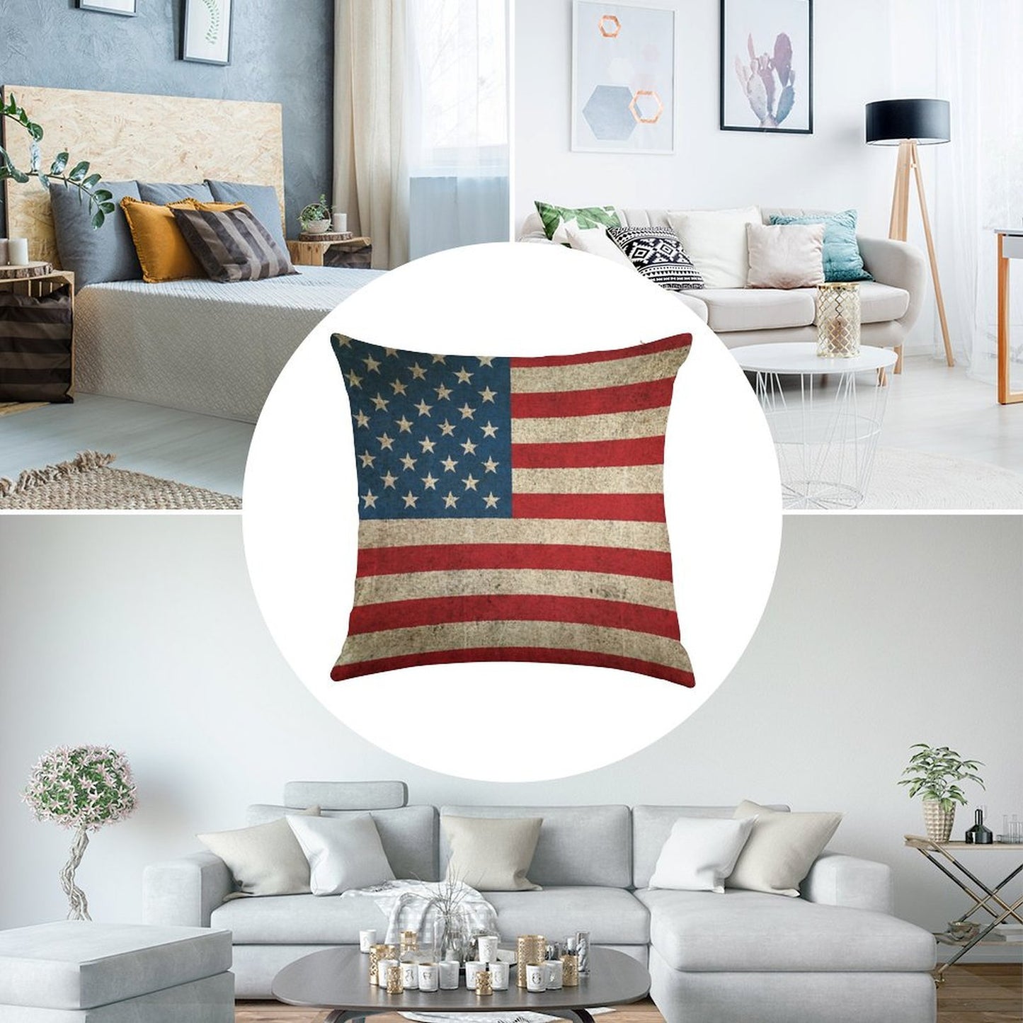 Old And Worn Distressed Vintage Flag of The United States Linen Throw Pillow Cover