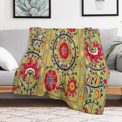 Lakai Suzani Uzbekistan Floral Embroidery Print Throw Blanket