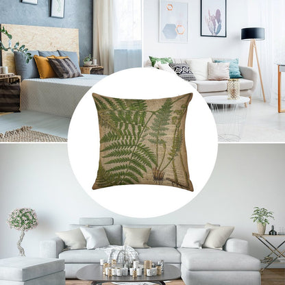 Vintage Foliage Hipster Botanical Print Fern Leaves Linen Throw Pillow Cover