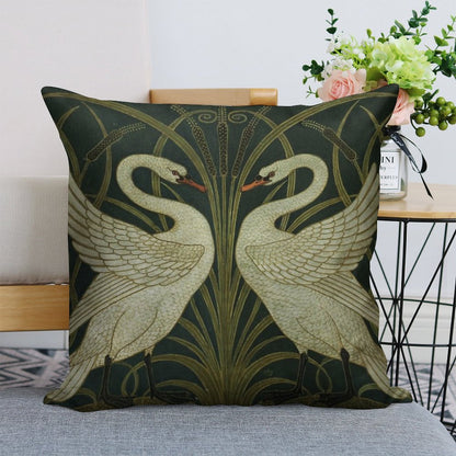 Art Deco - Swan, Rush, And Iris Linen Throw Pillow Cover