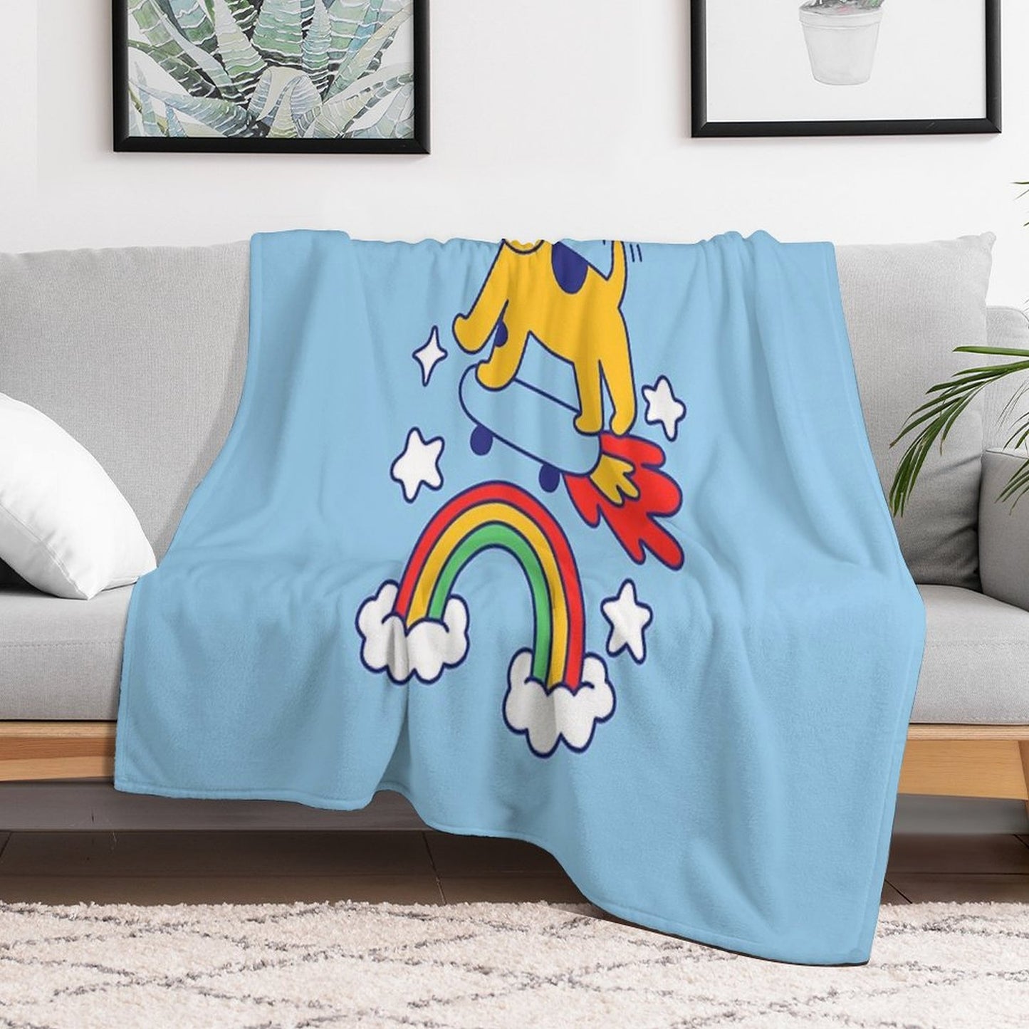 Dog Flying On A Skateboard Throw Blanket