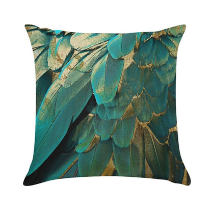 Feather Glitter Teal And Gold Soft Home Decor Throw Pillow