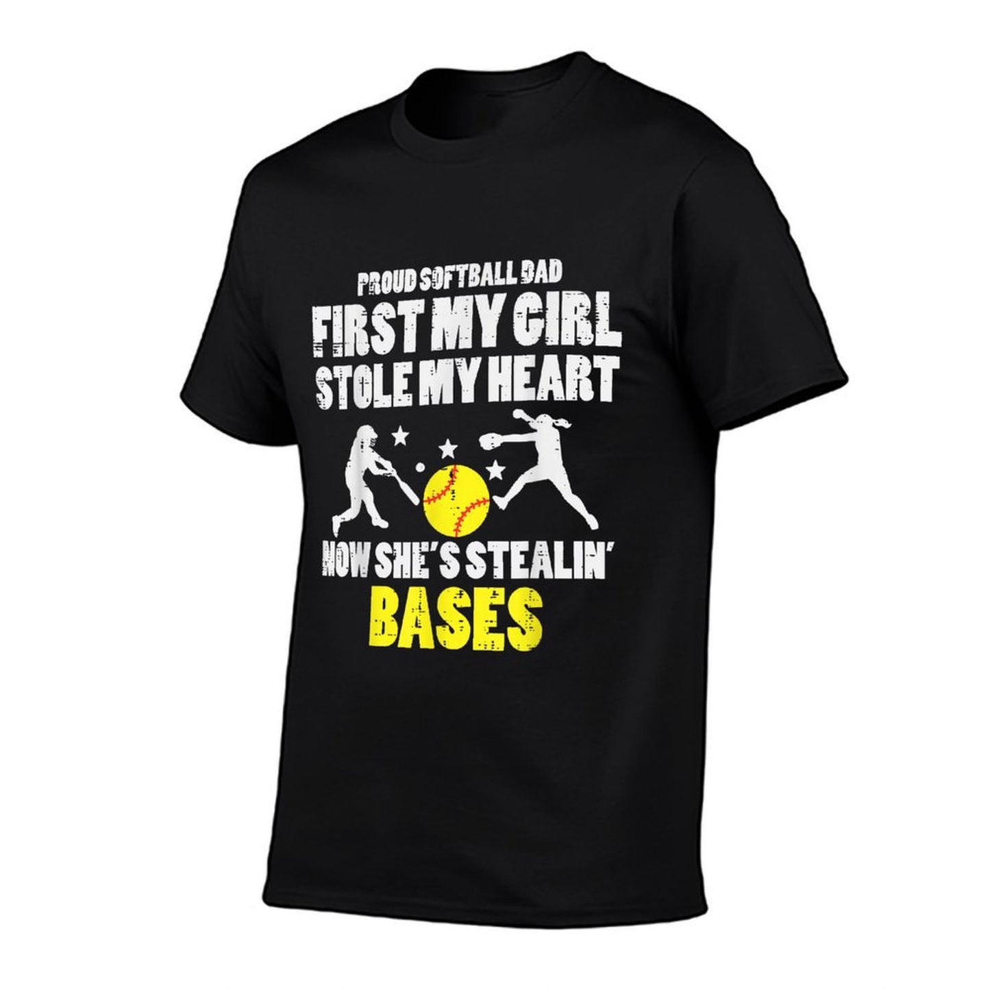 Softball Dad Girl Stole My Heart Stealing Bases Fathers Day T-Shirt