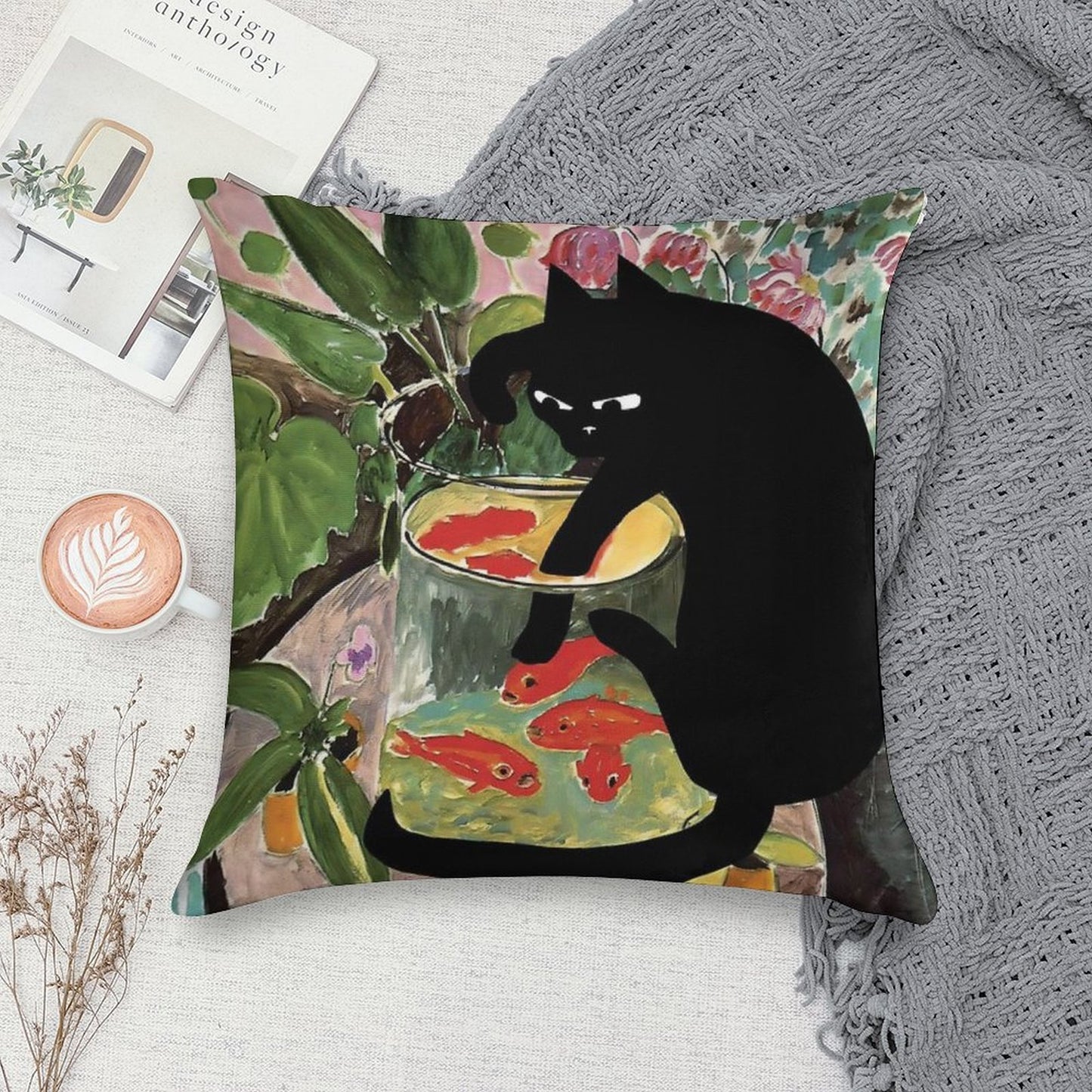 Matisse's Goldfish And A Cat Soft Bedroom Essential Throw Pillow