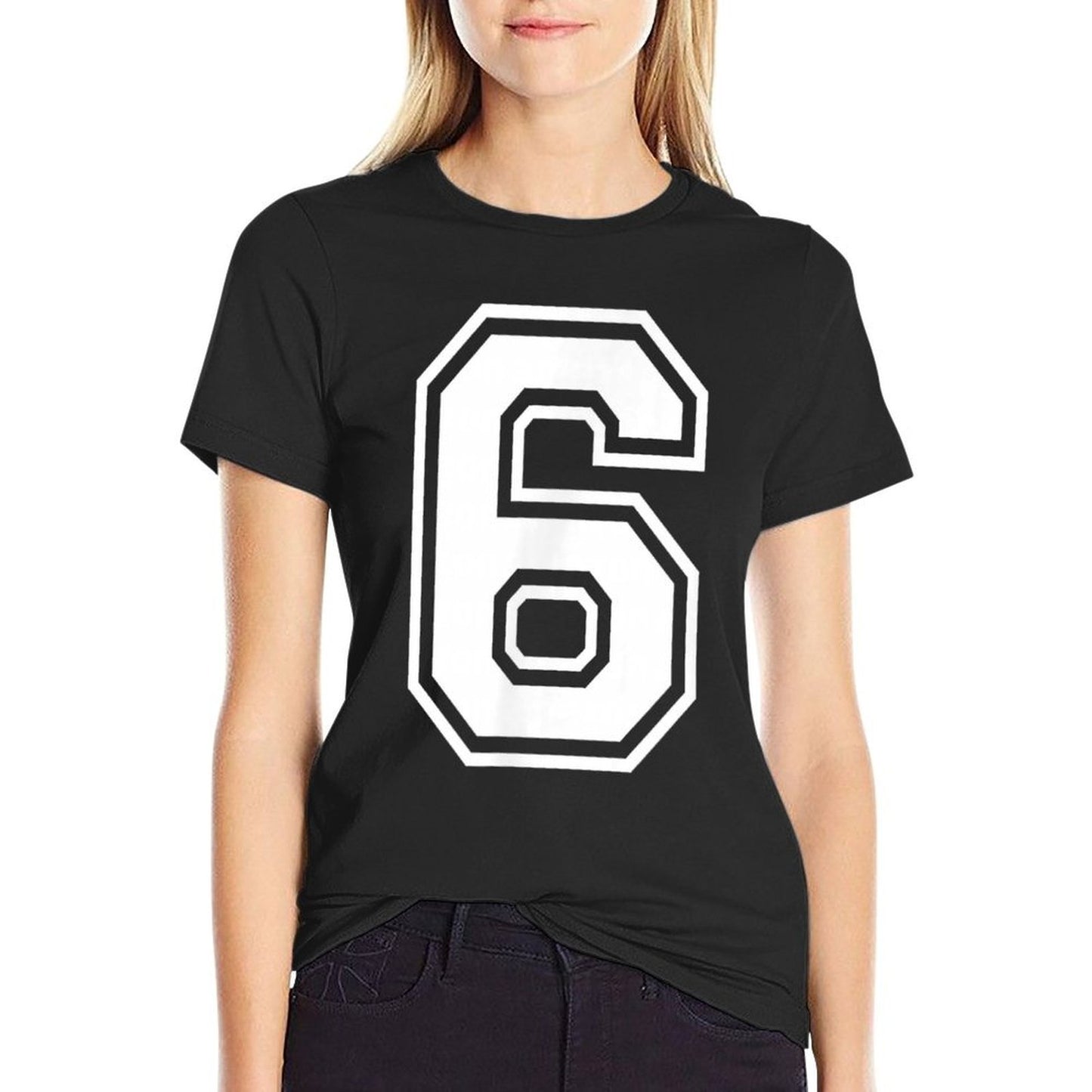 6 Number Six Team Sports Graphic Design Matching Varsity  Ribbed Collar T-Shirt