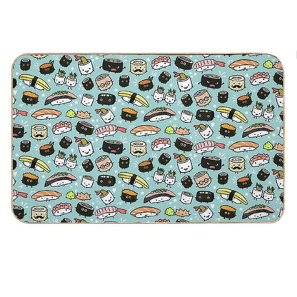 Cute Sushi Pattern  Kawaii Sushi Characters Bath Mat