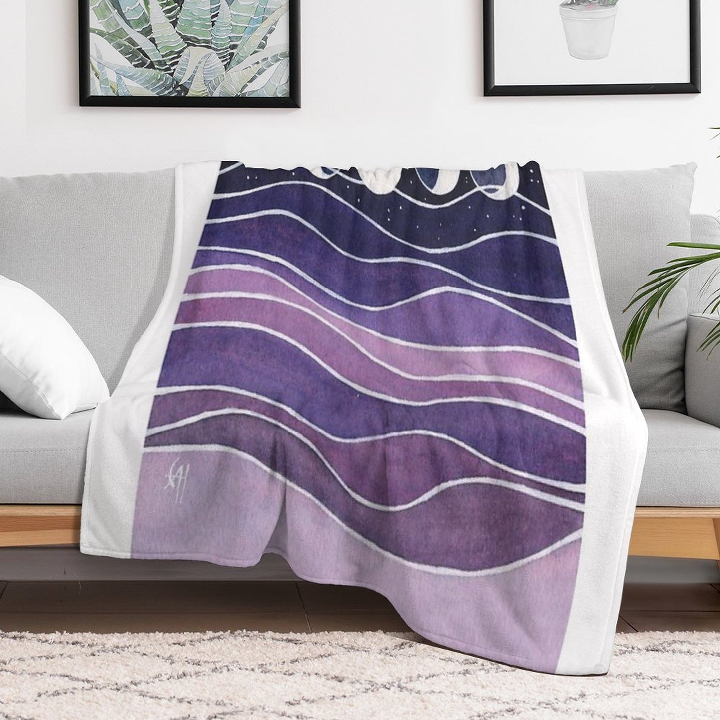 Purple Mountains And Moon Throw Blanket