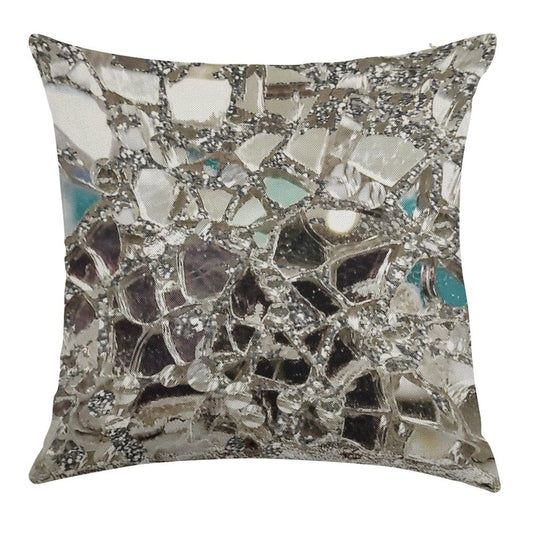 Photographic Image Sparkly Silver Glitter, Glass And Mirror Linen Throw Pillow Cover