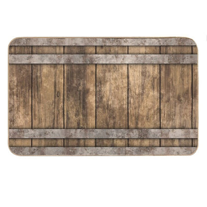 Rustic Wooden Barrel Barnhouse Planks Background Bath Mat